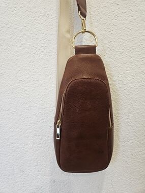 Pink Cove Nikki Sling Bag in Saddle Brown Vegan Leather Original Strap